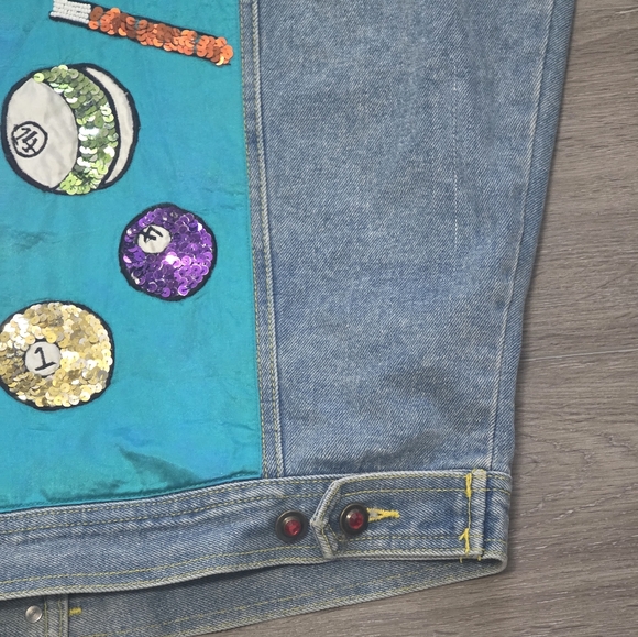 Vintage 80's-90's Cedars Sz M Art Jean Jacket Denim Billards Pool Unisex? - Picture 6 of 13